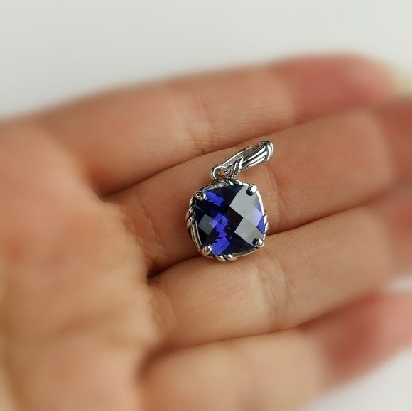 New sterling silver cable design Sapphire cz pendant for necklace - Picture 4 of 5